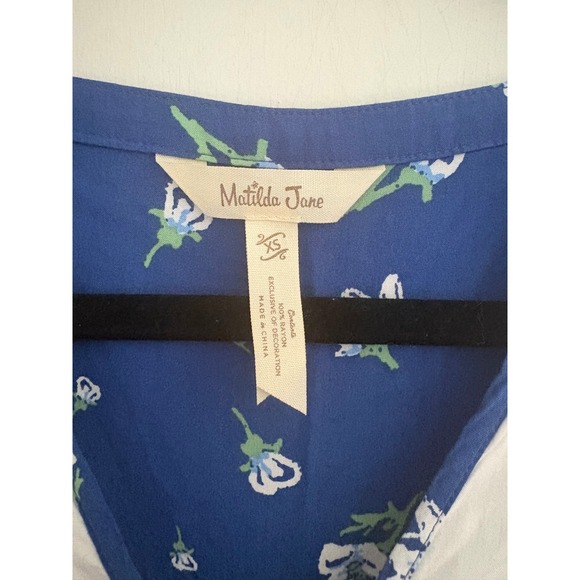 Matilda Jane Day Tripping Tunic Dress Blue Floral Crochet Lace V-Neck Size XS - Picture 5 of 9